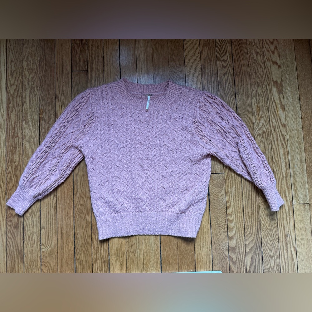 Free People Dusty Pink Cable Knit Scoop Sweater - Size Small